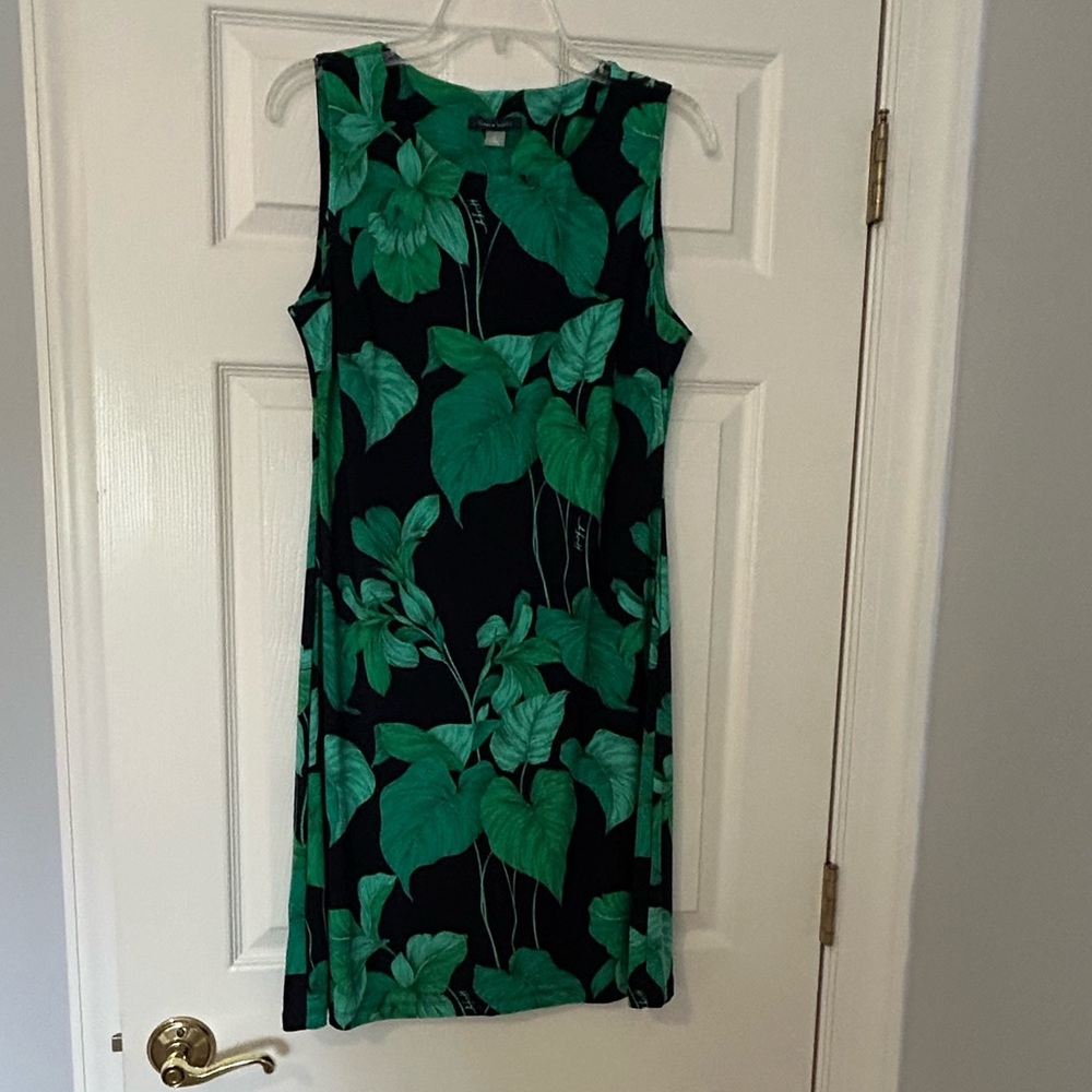 Tommy Hilfiger Black Dress with Green Leaf Print